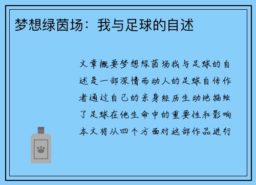 梦想绿茵场：我与足球的自述